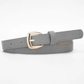 Women's slim grey faux suede belt with a gold D-buckle and fine stitching detail - Gray