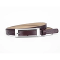Women's thin wine red leather belt featuring a sleek rectangular silver metal buckle - 106cm x 1.4cm / Dark Red