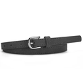 Elegant dark grey slim suede belt for women featuring a polished silver U-shaped metal buckle - Black