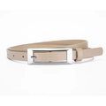 Slim light brown leather belt for women with elegant rectangular silver buckle - 106cm x 1.4cm / Khaki