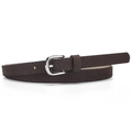 Minimalist dark brown suede leather belt for women featuring a silver horseshoe buckle - Coffee