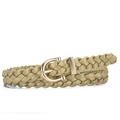 Woven braided belt in olive green with a golden vintage D-ring buckle for women - Gold