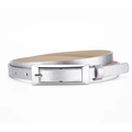 Minimalist silver faux leather skinny belt for women with rectangular needle buckle - 106cm x 1.4cm / Silver