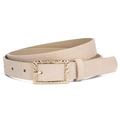 Ceinture vintage beige pour femme avec motif pierre et boucle rectangulaire dorée martelée - 105cm / Beige