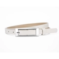 Slim off-white leather belt for women with elegant rectangular silver buckle - 106cm x 1.4cm / White