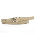 Elegant khaki suede skinny belt for women with a silver D-ring buckle and fine stitching - Khaki