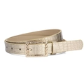 Ceinture femme or champagne en cuir motif crocodile avec boucle rectangulaire en métal martelé - Or