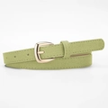 Ceinture fine pour femme en suédine vert clair avec boucle ronde dorée et surpiqûres précises - Vert clair