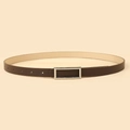 Detailed close-up of dark brown leather belt with polished silver rectangular buckle - Coffee With Silver Buckle