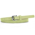 Minimalist light green suede thin belt for women featuring a silver horseshoe buckle - Green