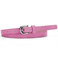 Women minimalist skinny suede belt in bright pink with a silver buckle and fine stitching - Rose Red