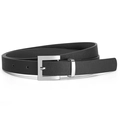 Classic black leather belt with a polished silver square buckle for dresses and jeans - 105*1.8 / Black