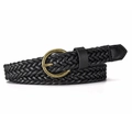 Cintura sottile intrecciata in corda nera con fibbia rotonda in bronzo vintage - Nero / 105*1.8