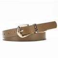 Cinturón fino de cuero PU marrón para mujer con hebilla dorada de textura martillada - Camel