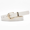 Elegante cinturón blanco de piel PU para mujer con textura lichi y hebilla de herradura oro - Blanco