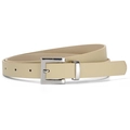Minimalist beige leather belt with silver square buckle for women dresses and jeans - 105*1.8 / Beige
