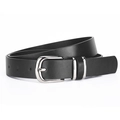 Classic black leather belt for women with silver metal buckle and dual ring detail - 107 / Black