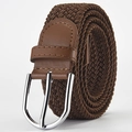 Elastic braided belt for men and women in dark brown color with silver alloy buckle - Dark Brown