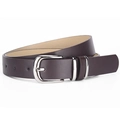 Classic dark brown leather belt for women with elegant silver pin buckle and dual loops - 107 / Coffee