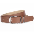 Classic brown leather belt with silver needle buckle and textured lychee pattern for women - 107 / Camel