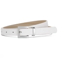 Minimalist white leather belt for women with elegant polished silver square buckle - 105*1.8 / White