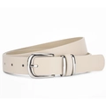 Minimalist off-white leather belt for women featuring a polished silver pin buckle - 107 / Beige
