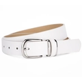 Women's slim white leather belt featuring a classic silver pin buckle and dual metal loops - 107 / White