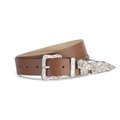 Vintage brauner Ledergürtel mit silberner Blumenschnalle und Punk Meerjungfrau Design - Camel