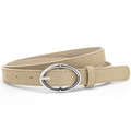 Minimalist beige matte PU leather skinny belt with a silver oval metal buckle for women - Khaki