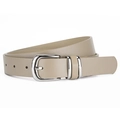 Minimalist beige leather belt for women with a sleek silver metal pin buckle and dual loops - 107 / Khaki