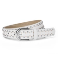 White Western style studded belt for women with silver and gold metal rivets - White