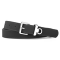 Cintura minimalista in pelle nera da donna con fibbia quadrata argento e dettaglio D - 105cm / Nero