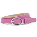 Slim fuchsia suede PU leather belt for women with silver oval buckle for jeans - Rose Red