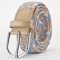 Elastic woven belt in light blue khaki and white with a silver D-ring metal buckle - Beige & Blue