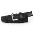 Classic black elastic woven belt for kids with silver square buckle and leather ends - Length 82*2 / Black