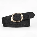 Elastischer geflochtener Damen-Strohgürtel in Schwarz mit ovaler goldener Metallschnalle - Schwarz