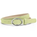 Women's slim light green matte suede belt featuring a polished silver oval buckle - Green