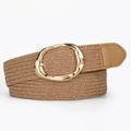 Elastischer geflochtener khaki Strohgürtel mit goldener organischer Metallschnalle - Camel