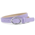 Women's slim purple suede belt with minimalist silver oval metal buckle accessory - Purple