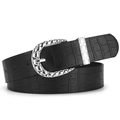 Cintura nera da donna con motivo a coccodrillo e fibbia a ferro di cavallo in argento - 106*3.3cm / Nero