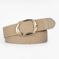 Damen-Flechtgürtel in Khaki mit glänzender goldener Schnalle und Details aus Leder - Khaki