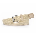 Kids elastic woven belt with silver square buckle and beige stretch canvas material - Length 82*2 / Khaki