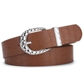 Cintura da donna in ecopelle marrone con motivo coccodrillo e fibbia a ferro di cavallo - 106*3.3cm / Cammello