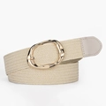 Elastischer geflochtener Damen-Gürtel in Beige mit goldener ovaler Schnalle im Boho-Stil - Beige
