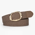 Ceinture tressée élastique en paille pour femme avec boucle ovale dorée couleur terre - Café