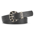 Cinturón negro vintage para mujer con hebilla de herradura dorada y esmalte negro chic - Negro