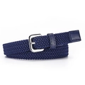 Kids navy blue elastic woven canvas belt with silver square pin buckle and leather trim - Length 82*2 / Navy Blue