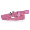 Kids pink elastic braided canvas belt with silver square pin buckle for casual wear - Length 82*2 / Rose Red