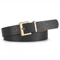 Classic black leather belt for women featuring a minimalist square gold metal buckle - 105cm x 2.8cm / Black
