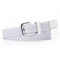 Children's white woven elastic canvas belt with a polished silver pin buckle - Length 82*2 / White